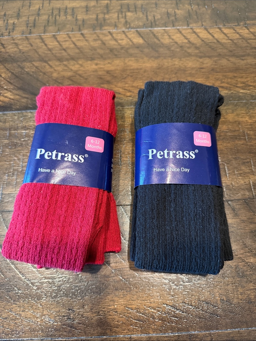 Petrass 6-12 month baby tights, Black and Red. New!